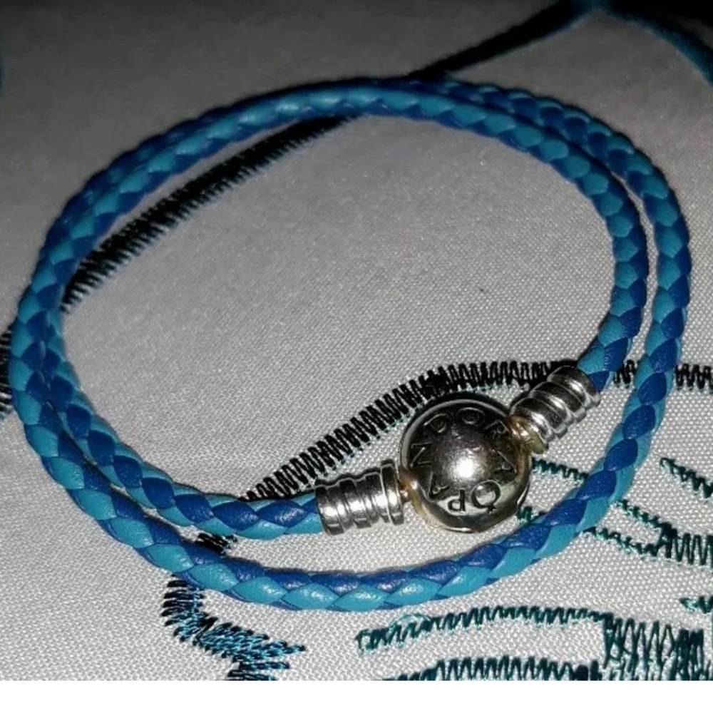 Pandora 6.7" Blue Woven Double-Leather Bracelet